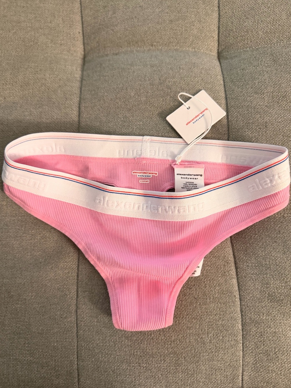 NEW Alexander Wang pink ribbed logo-waistband thong Classic size XS